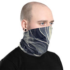Man wearing a Smoke pattern gaiter, showcasing its versatility as a face covering and neck warmer.