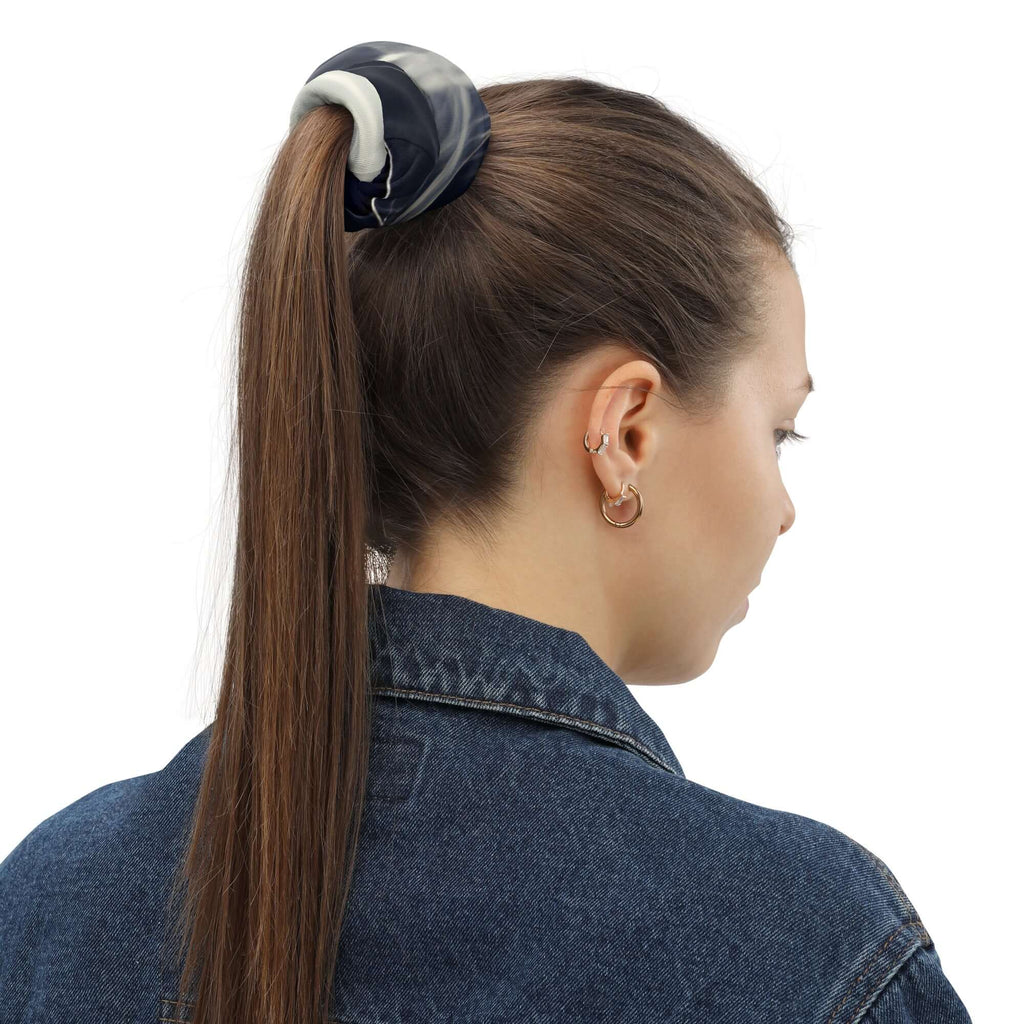 Smoke pattern gaiter worn as a hair accessory on a ponytail, showcasing style and versatility.