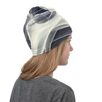 Smoke pattern gaiter worn as a stylish accessory, showing versatility and comfort for outdoor activities.