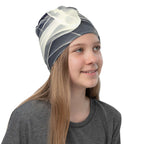 Smoke pattern gaiter worn as a stylish head covering, perfect for outdoor activities and everyday comfort.