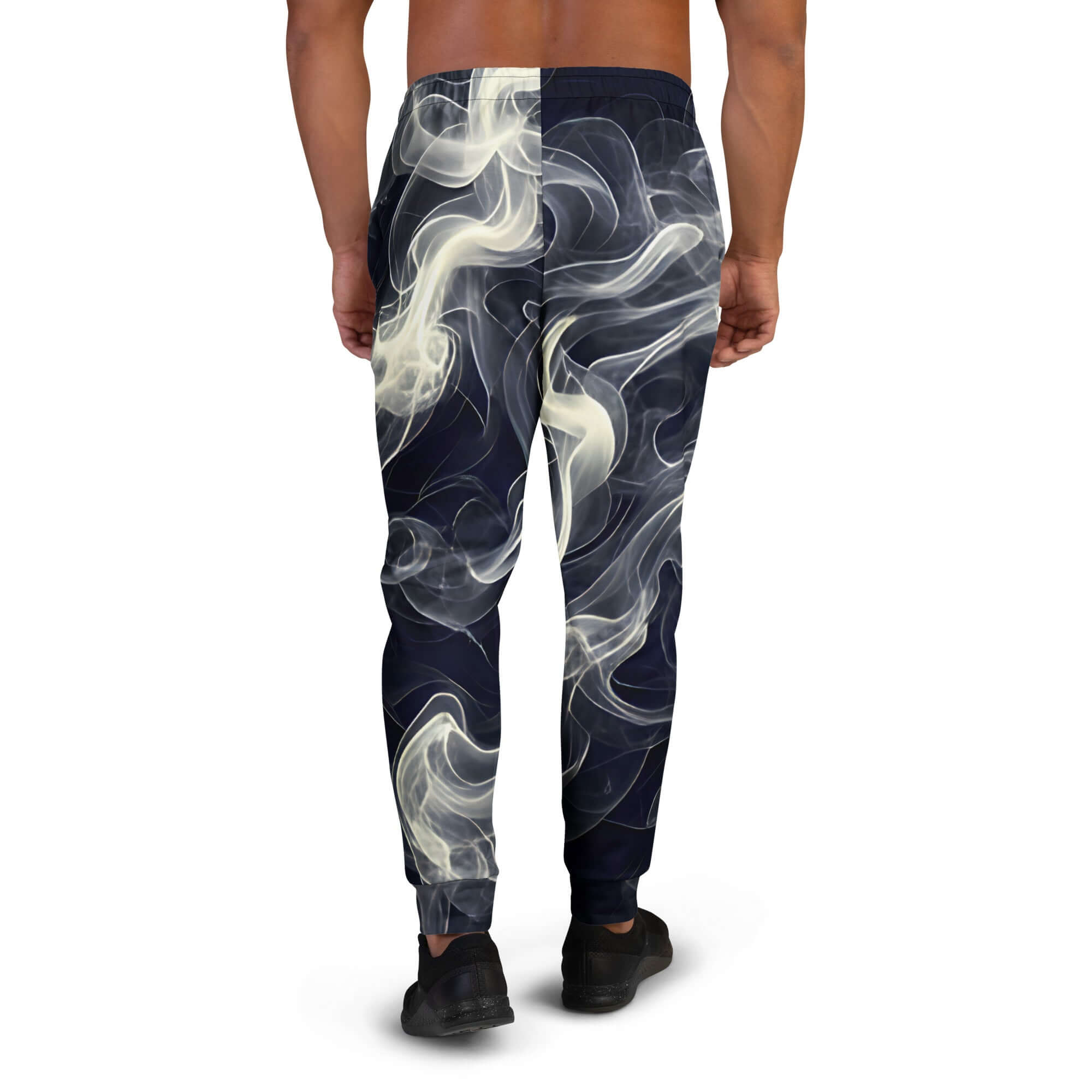 Smokey Men's Joggers for Comfort showcasing a stylish smoke pattern from the back view.