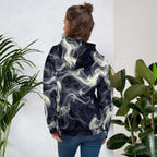 Smokey Unisex Hoodie for Stylish Streetwear Enthusiasts shown from the back with a unique smoke design.
