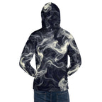 Smokey Unisex Hoodie for Stylish Streetwear Enthusiasts with a swirling smoke design from the back.