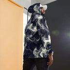 Man wearing Smokey Unisex Hoodie for Stylish Streetwear Enthusiasts with vibrant print in urban setting.