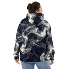 Smokey Unisex Hoodie for Stylish Streetwear Enthusiasts featuring a swirling smoke design in navy.