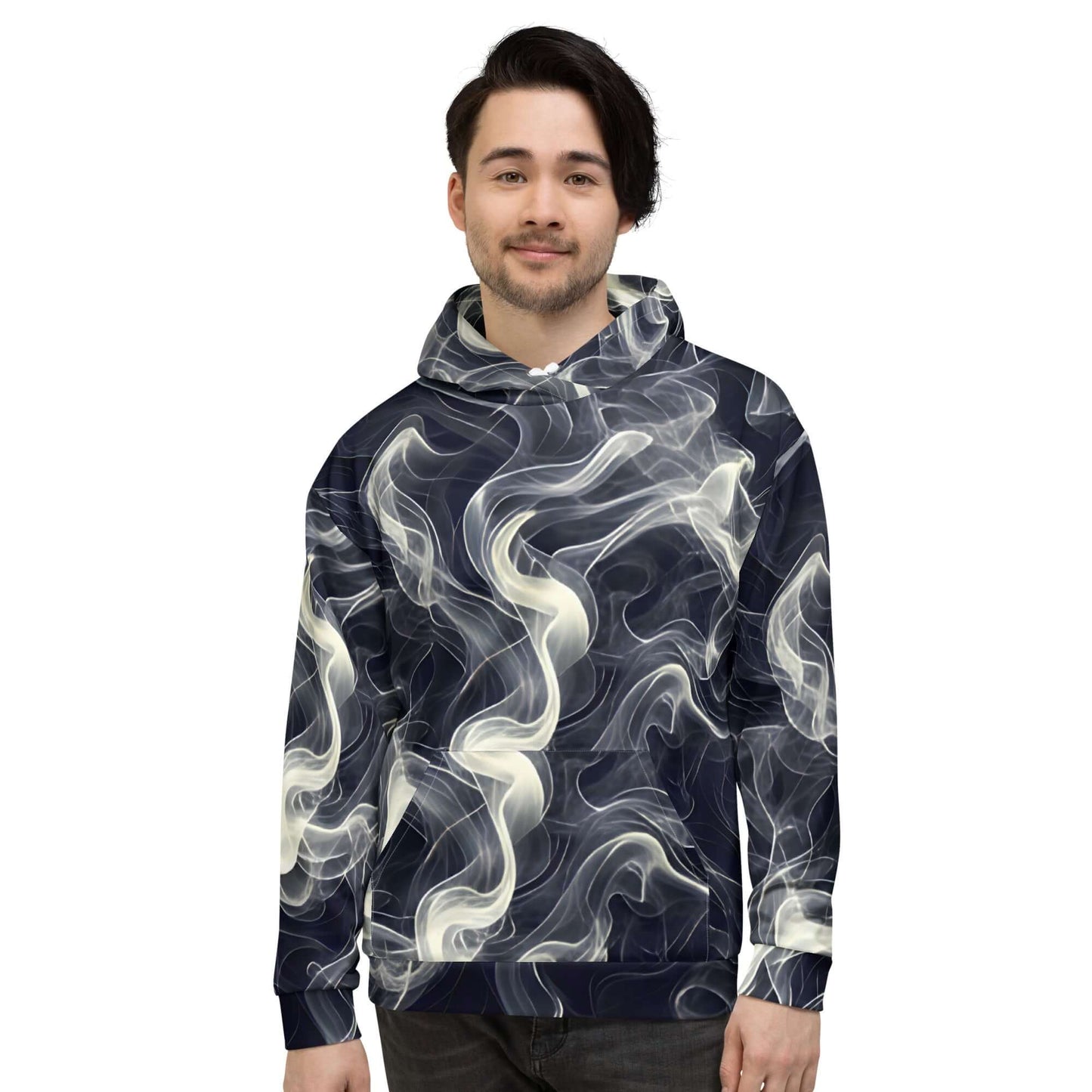 Smokey Unisex Hoodie for Stylish Streetwear Enthusiasts featuring a unique smoke pattern and comfortable fit.