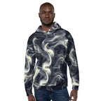 Smokey Unisex Hoodie for Stylish Streetwear Enthusiasts worn by a model with a vibrant print design.