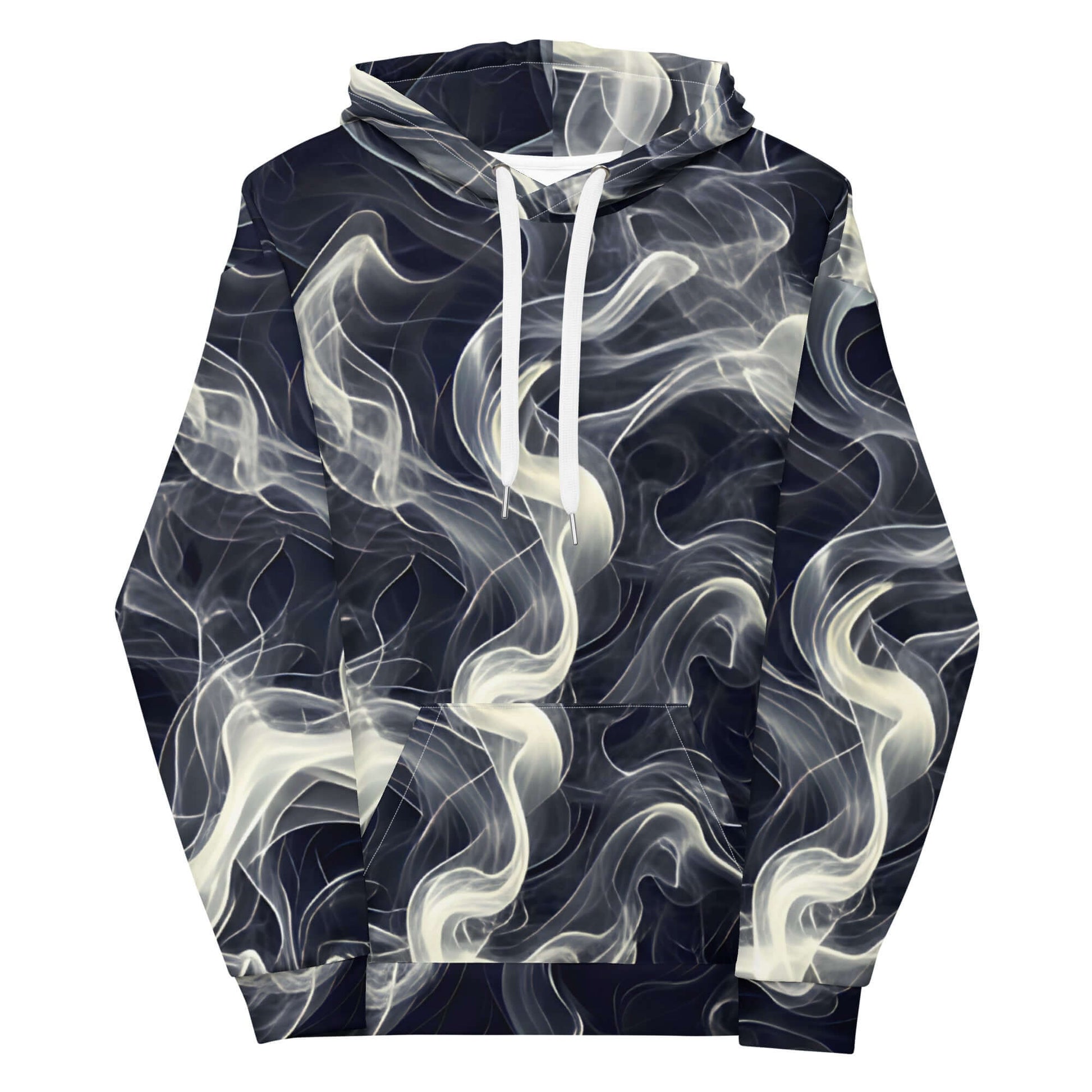 Smokey Unisex Hoodie for Stylish Streetwear Enthusiasts featuring a vibrant smoke pattern.