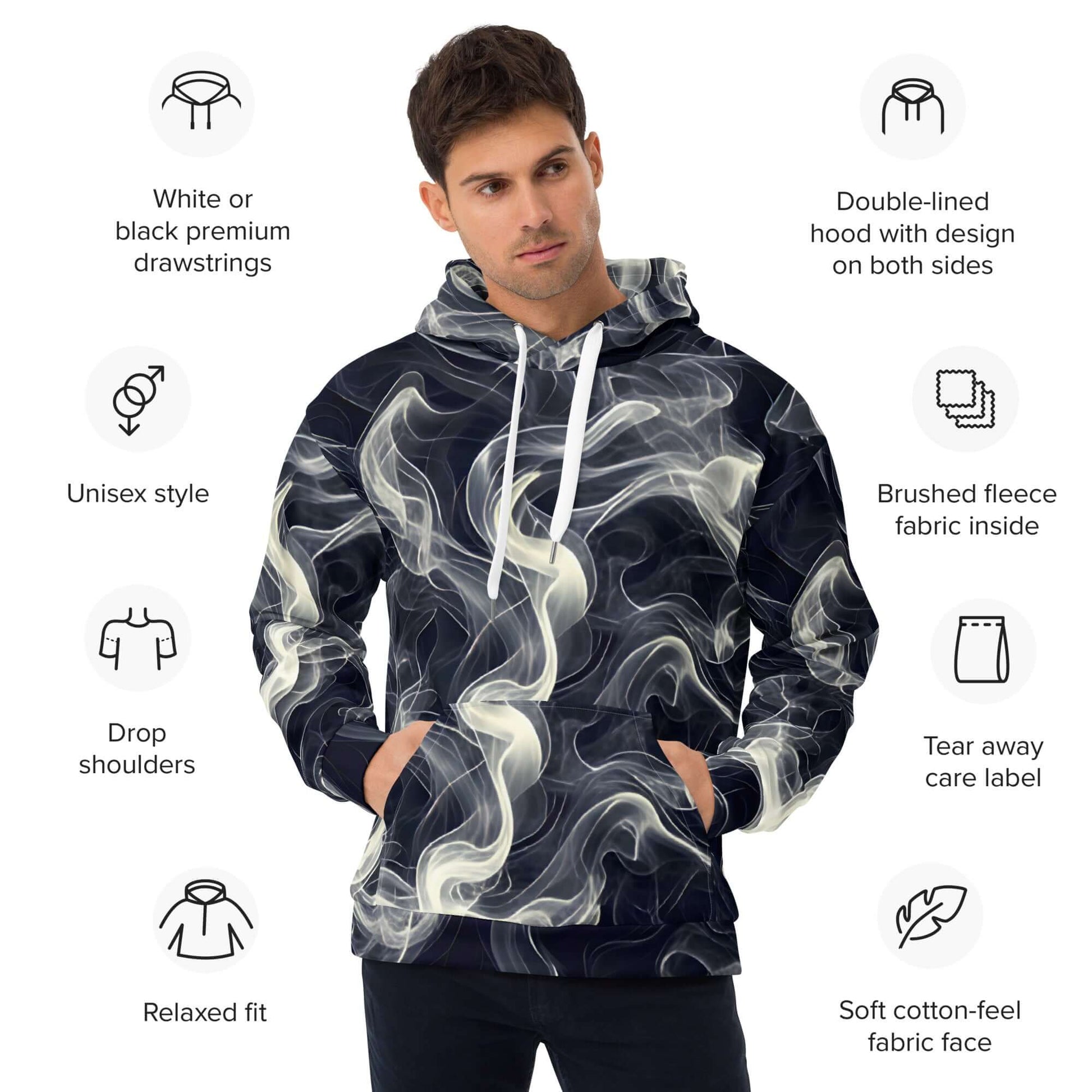 Smokey Unisex Hoodie for Stylish Streetwear Enthusiasts featuring a unique vibrant print and cozy brushed fleece interior.