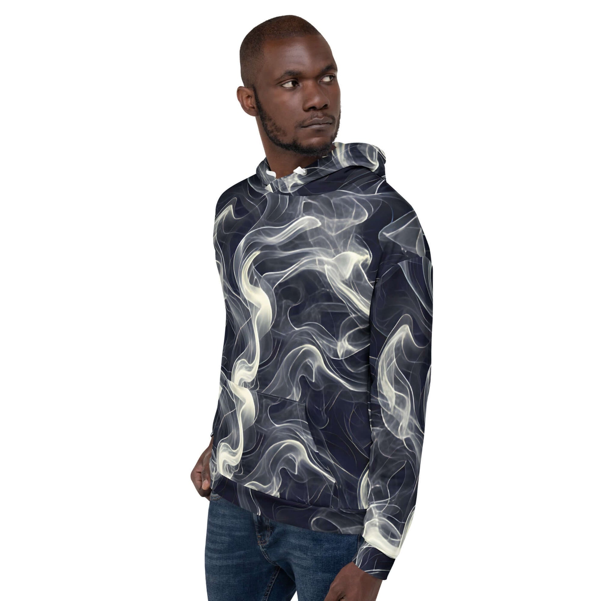 Smokey Unisex Hoodie for Stylish Streetwear Enthusiasts in a stylish smoke print design.