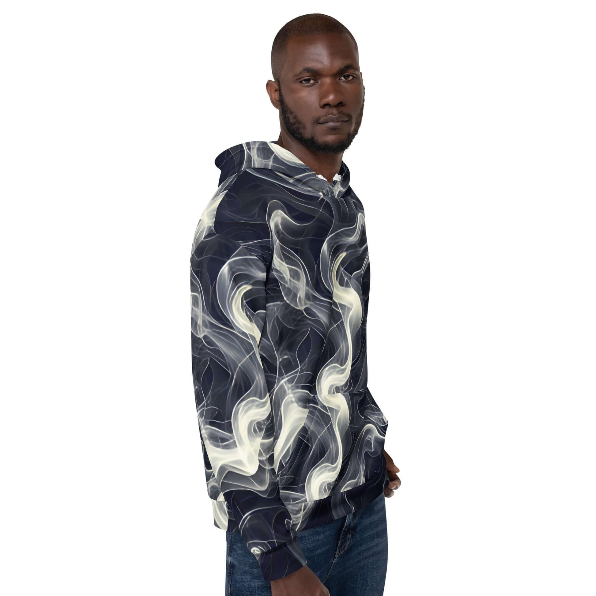 Smokey Unisex Hoodie for Stylish Streetwear Enthusiasts featuring a bold smoke print and a cozy fit.