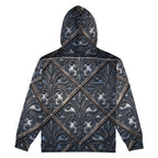 art deco filigree zip hoodie featuring intricate filigree pattern on the back.