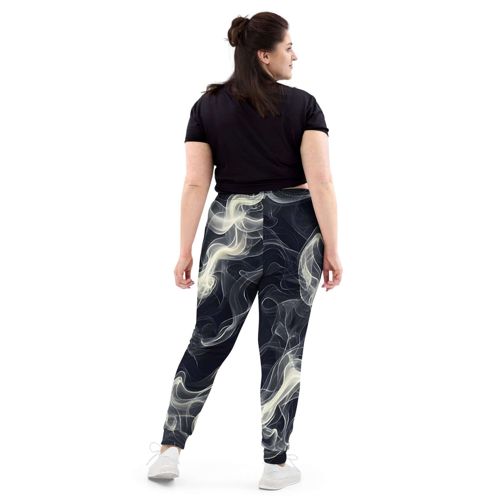 Smokey Women's Joggers Comfort Meets Style in Streetwear, back view, featuring stylish smoke pattern.