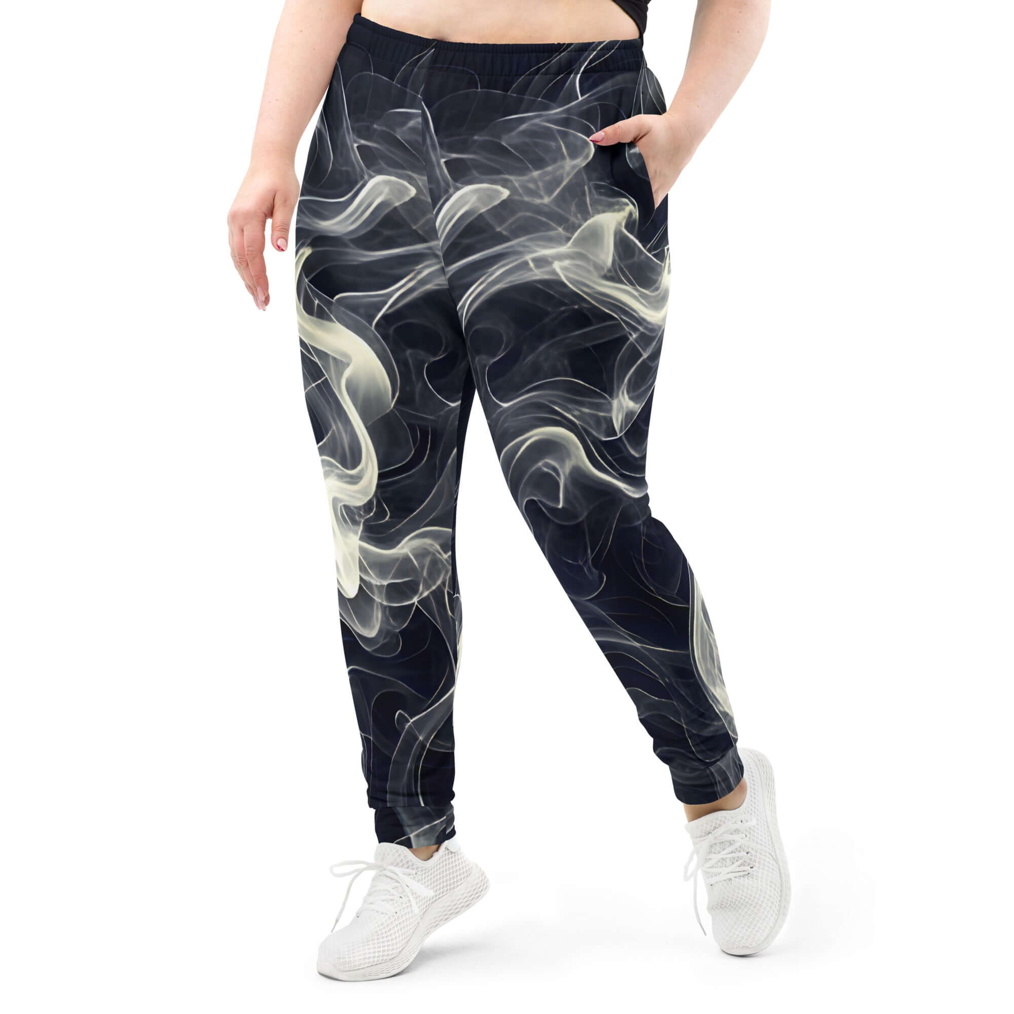 Smokey Women's Joggers Comfort Meets Style in Streetwear featuring a stylish smoke design and side pockets.