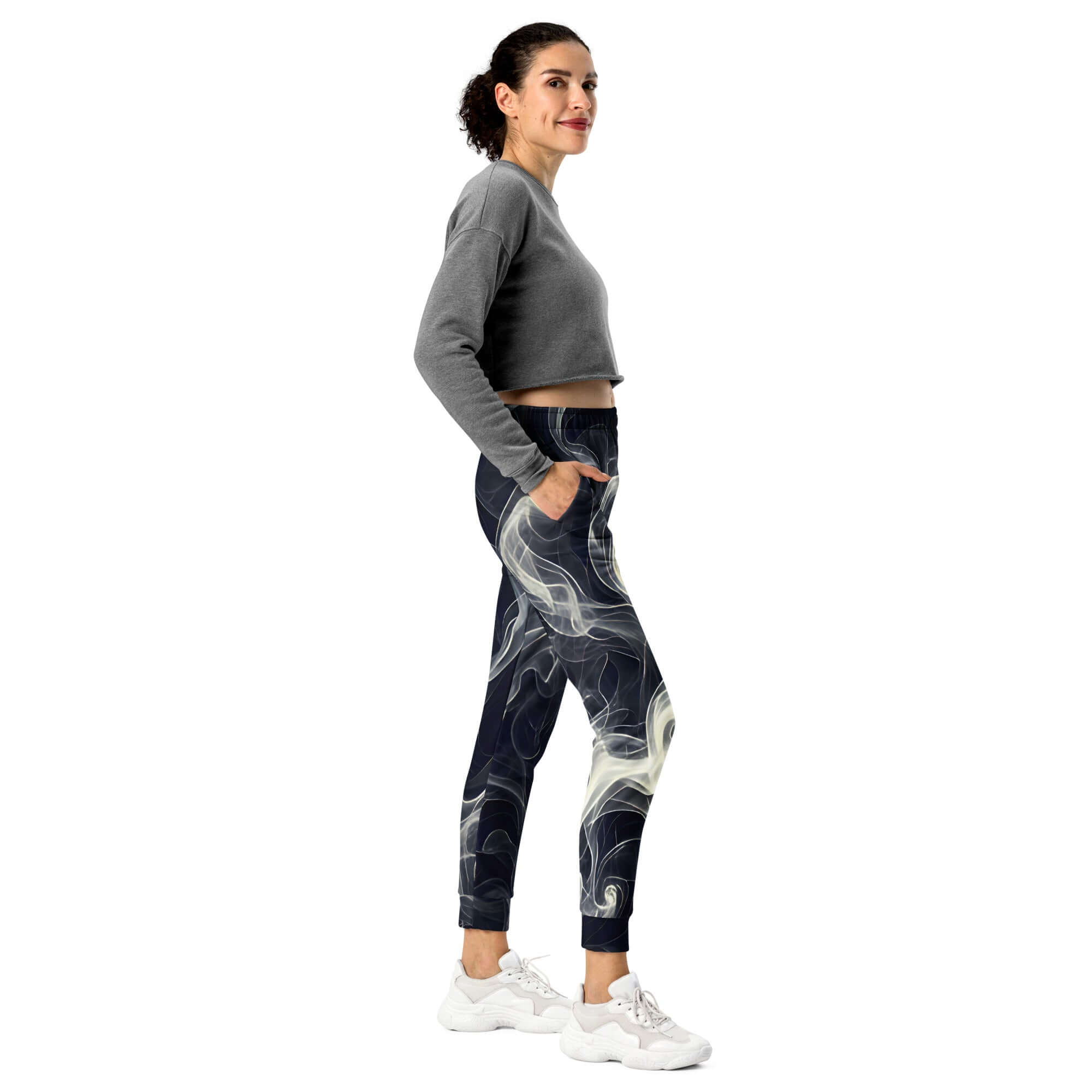 Smokey Women's Joggers Comfort Meets Style in Streetwear worn by model, showcasing a blend of comfort and fashionable design.