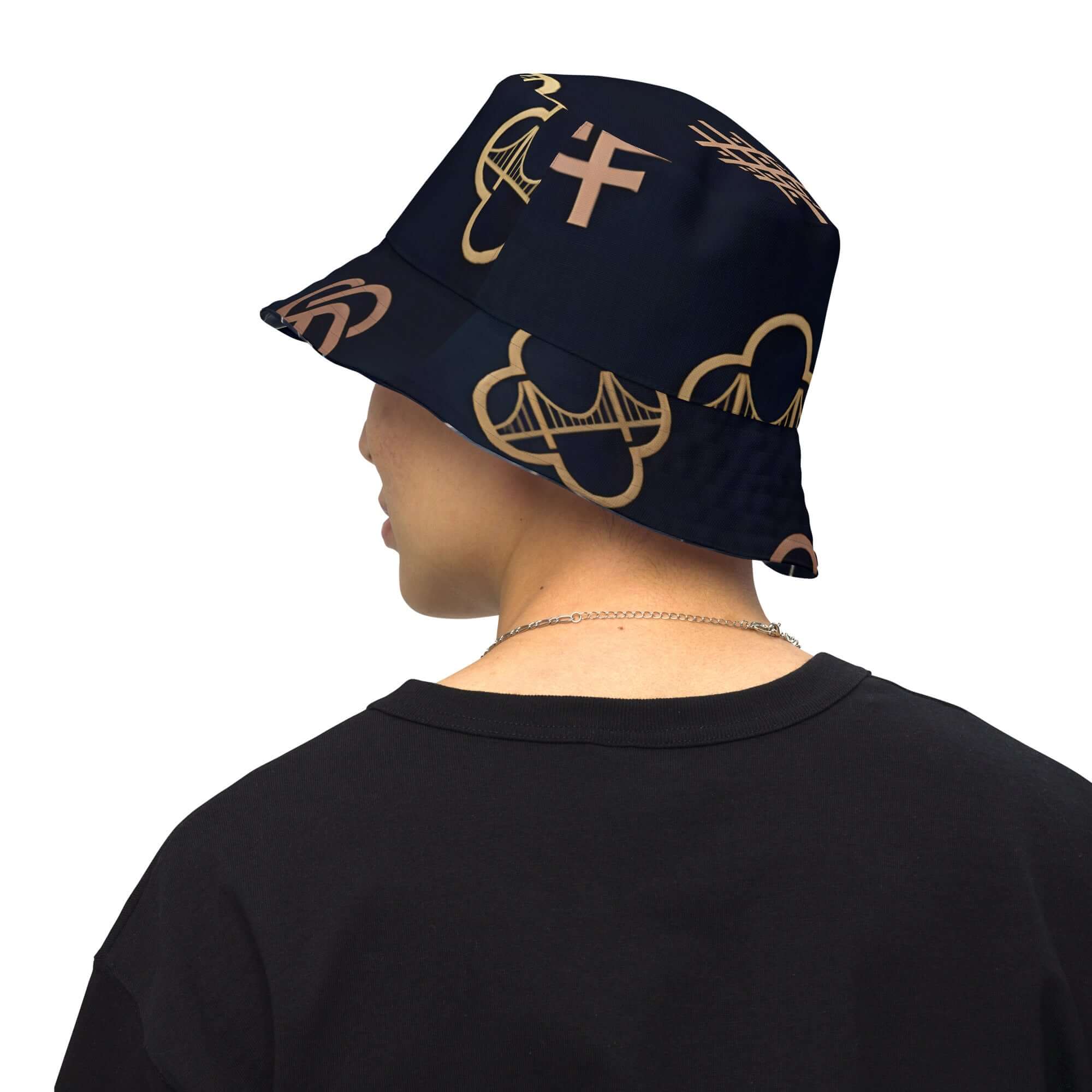 Reversible bucket hat streetwear displayed from the back, featuring unique designs and premium fabric for comfort.