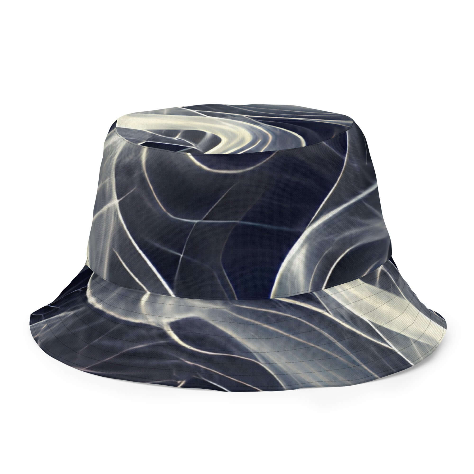 Reversible bucket hat streetwear with a stylish abstract design, perfect for casual and fashionable outfits.