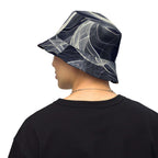Reversible bucket hat streetwear showcased from the back, featuring a unique wave design and elevated style.