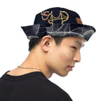 Man wearing a reversible bucket hat streetwear design, showcasing stylish versatility in street fashion.