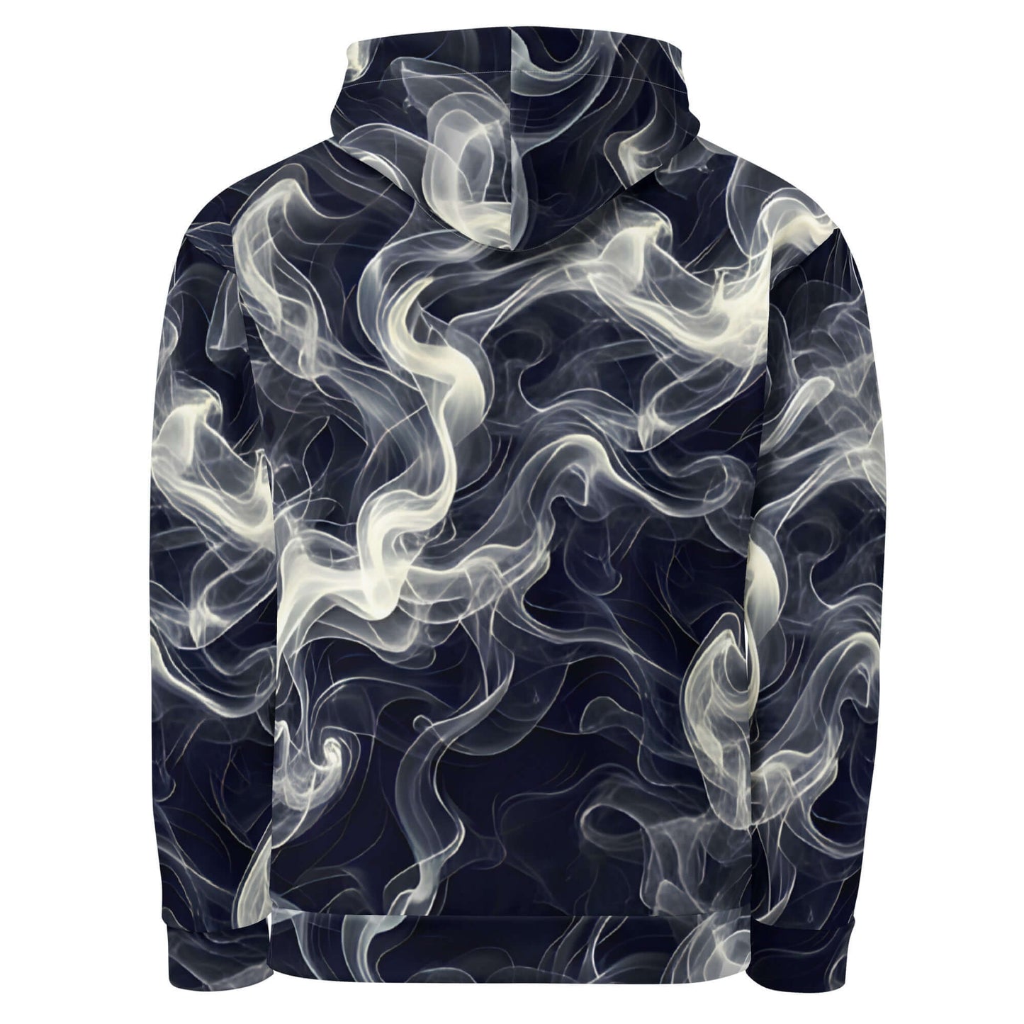 Smokey Unisex Cotton Hoodie - Comfort Meets Style with a swirling smoke design on a navy background.
