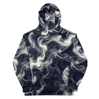 Smokey Unisex Cotton Hoodie - Comfort Meets Style featuring an all-over smoke design in dark colors.