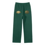 Goldonkey Unisex Solid Color Fleece Straight Leg Pants in green with gold designs on the side.