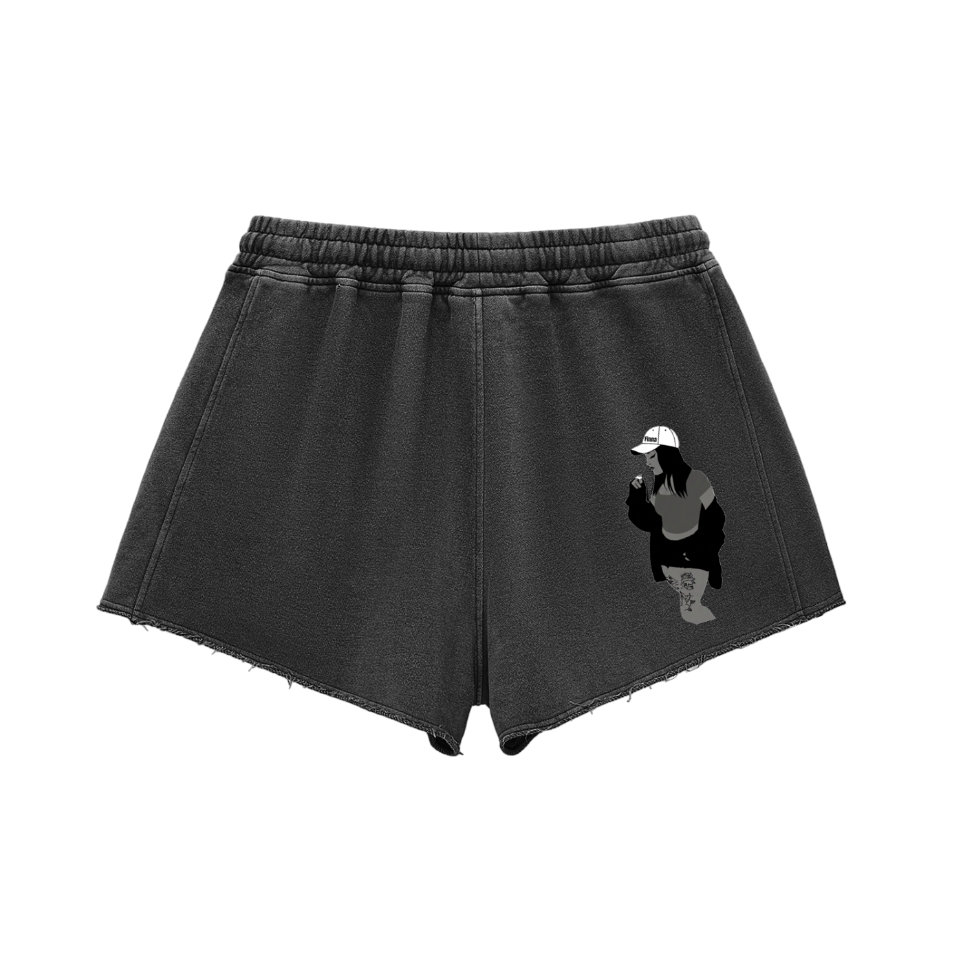 Snow Washed Raw Edge Drawstring Shorts - Finna Street Wear bay area streetwear