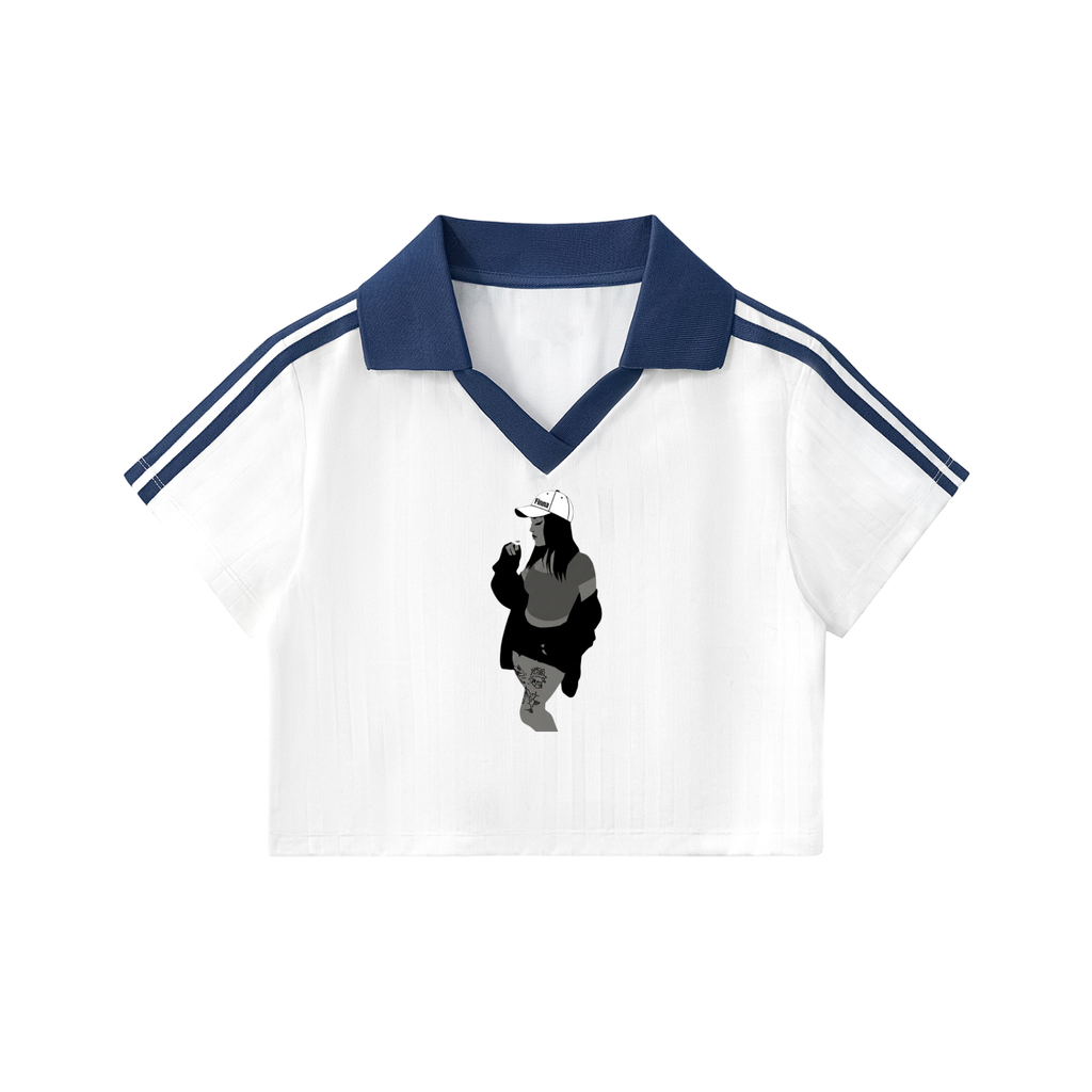 Homegirl: Contrast Collar Striped Cropped Jersey - Finna Street Wear bay area streetwear
