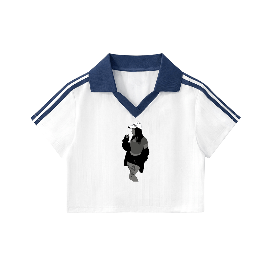 Homegirl: Contrast Collar Striped Cropped Jersey