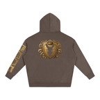 Back view of the Goldonkey Oversize Fleeced Hoodie showcasing the golden emblem and unique design elements.