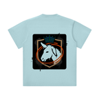 Spronkey Unisex Lightweight Oversized T-Shirt featuring a unicorn graphic and crown design on a gray background.