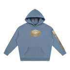 Goldonkey Oversize Fleeced Hoodie in blue with gold graphic design on front and sleeve