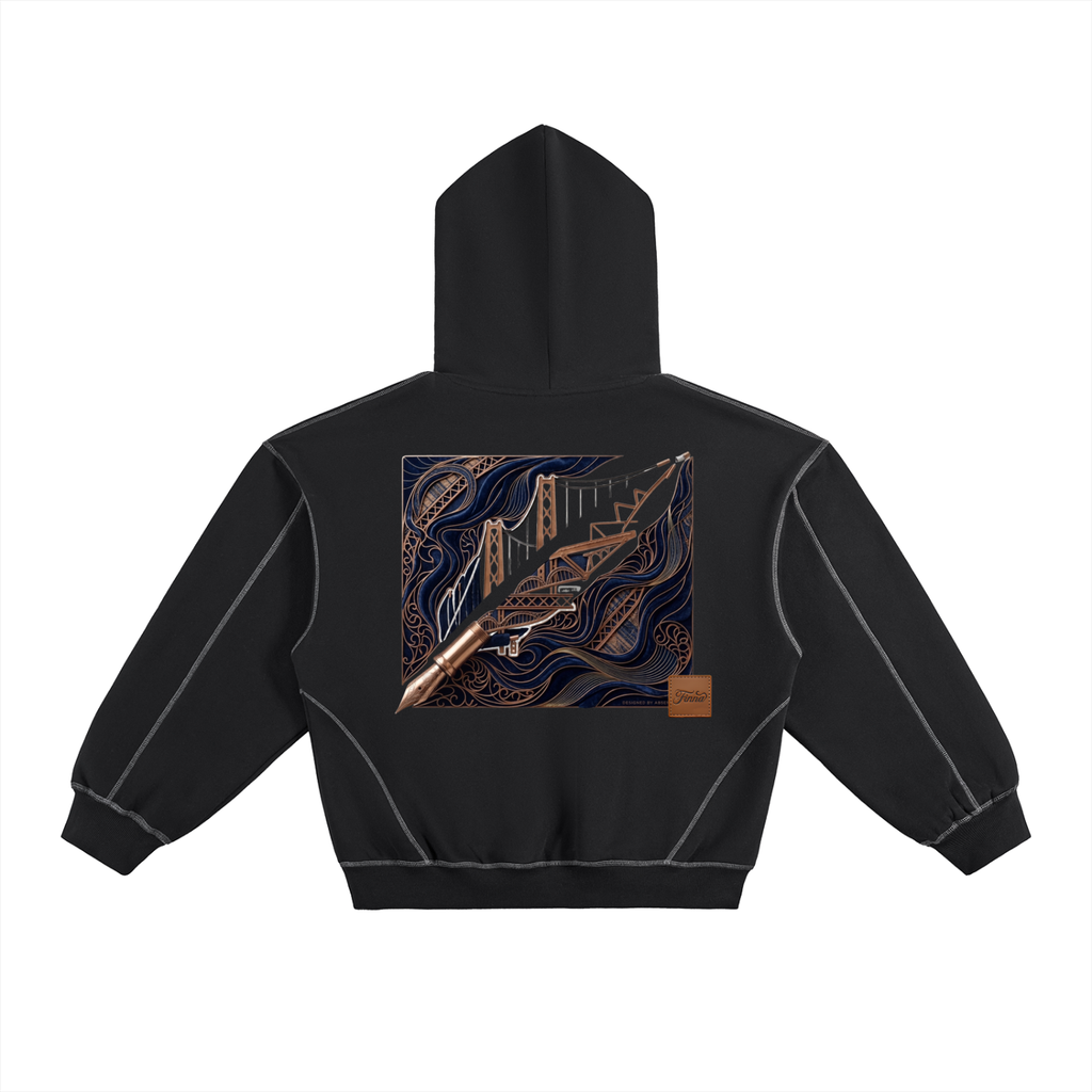 Goldpen: Contrast-Stitched Boxy Fleece Hoodie