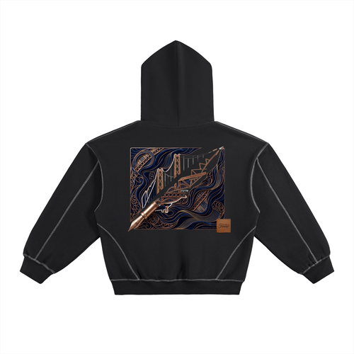 Goldpen: Contrast-Stitched Boxy Fleece Hoodie