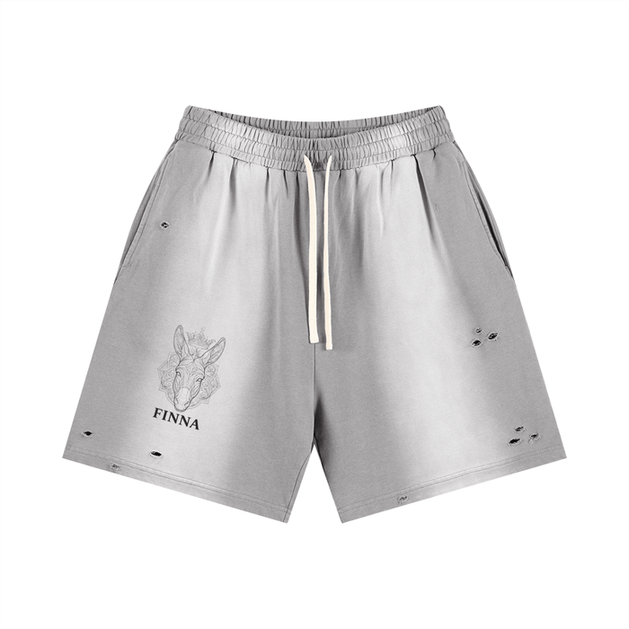 Donkey Sun Fade Distressed Shorts - Light Gray