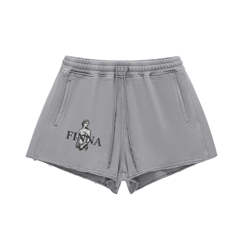 Snow Washed Raw Edge Drawstring Shorts - Finna Street Wear bay area streetwear