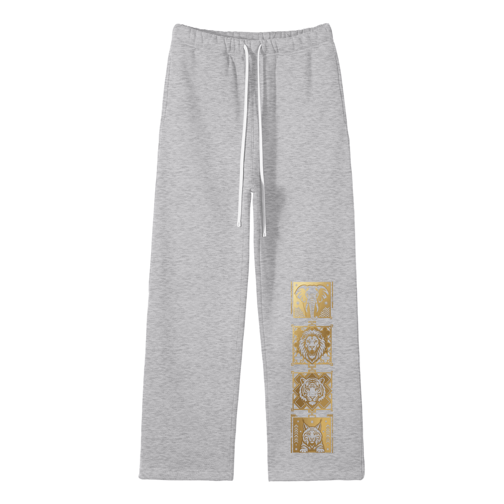 Goldonkey Unisex Solid Color Fleece Straight Leg Pants in gray with gold graphic design