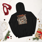 Lynxdonk Unisex Hoodie Cozy and Stylish Essential displayed on a black hoodie with vibrant graphic design.