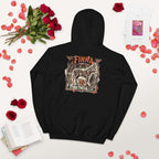 Lynxdonk Unisex Hoodie Cozy and Stylish Essential featuring a bold design on a black background with roses and accessories.