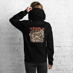 Model wearing Lynxdonk Unisex Hoodie Cozy and Stylish Essential with graphic design on back, ideal for casual fashion.