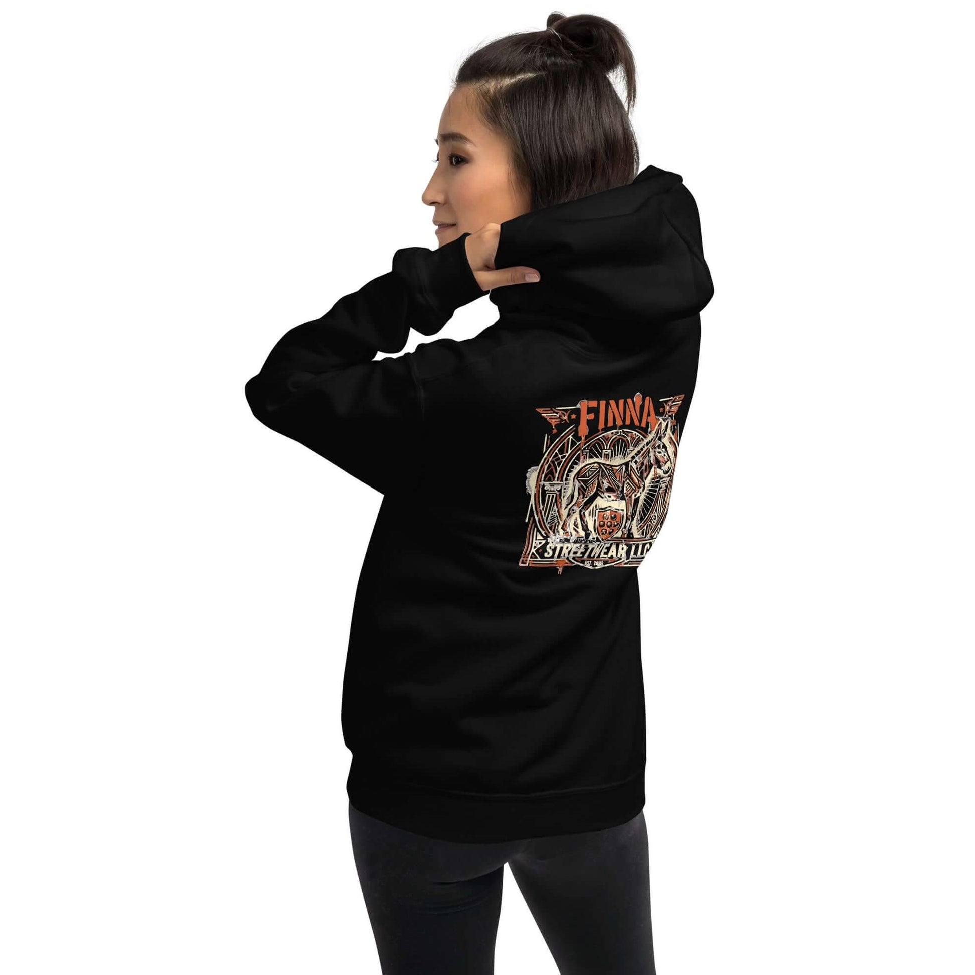 Lynxdonk Unisex Hoodie Cozy and Stylish Essential featuring a stylish back graphic on a black hoodie.