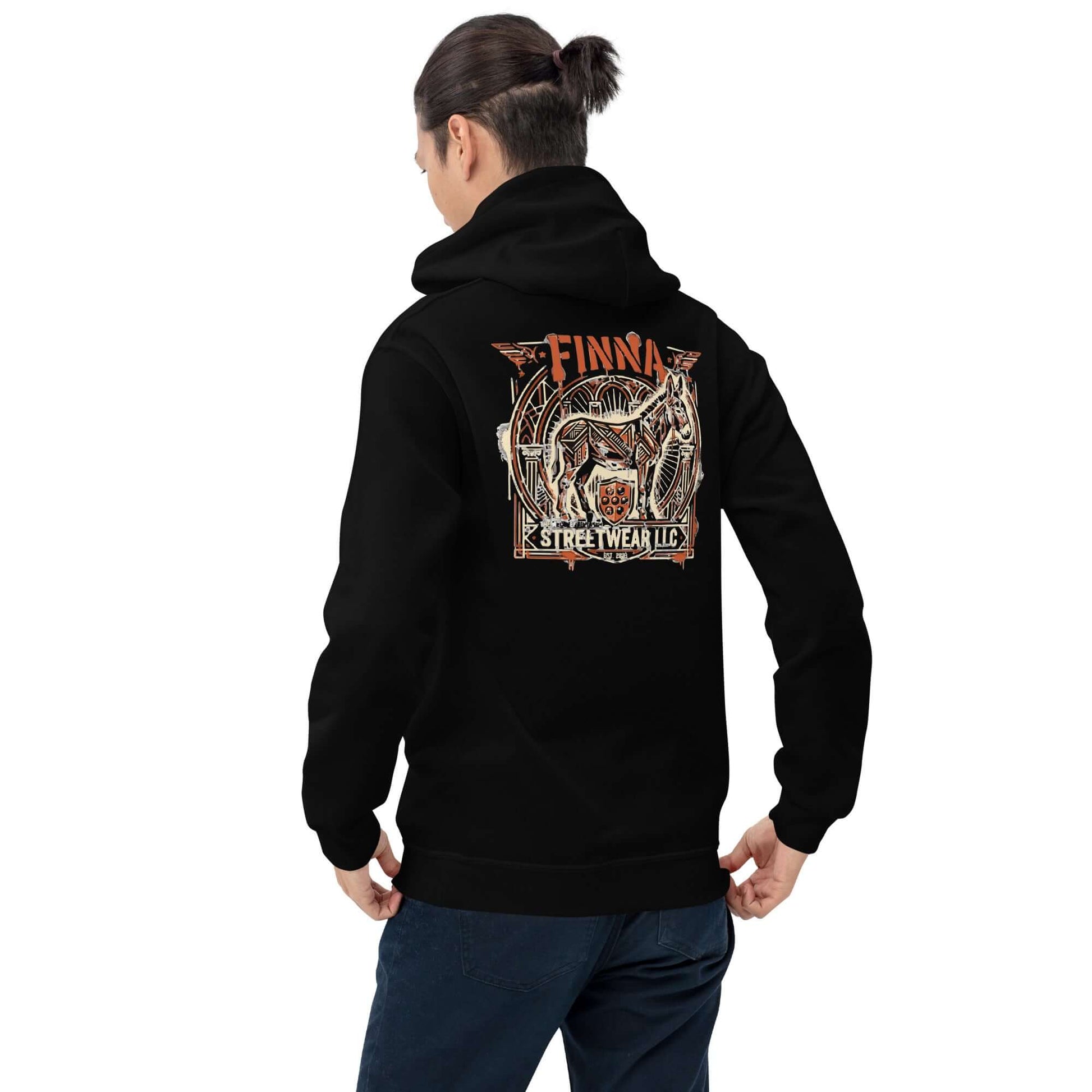 Lynxdonk Unisex Hoodie Cozy and Stylish Essential worn by a person from the back showing its design.
