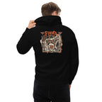 Lynxdonk Unisex Hoodie Cozy and Stylish Essential worn by a man, showcasing a unique graphic design on the back.