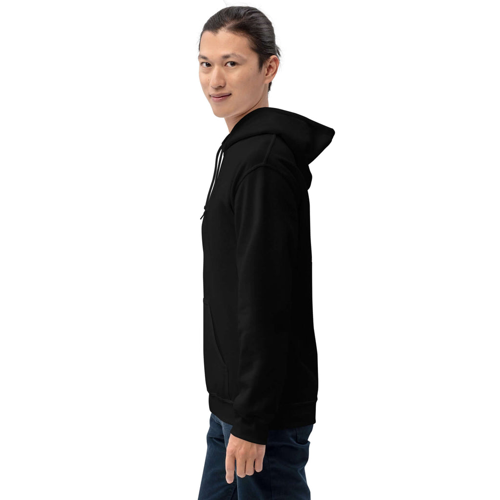 Lynxdonk Unisex Hoodie Cozy and Stylish Essential displayed on a model in a stylish black color.