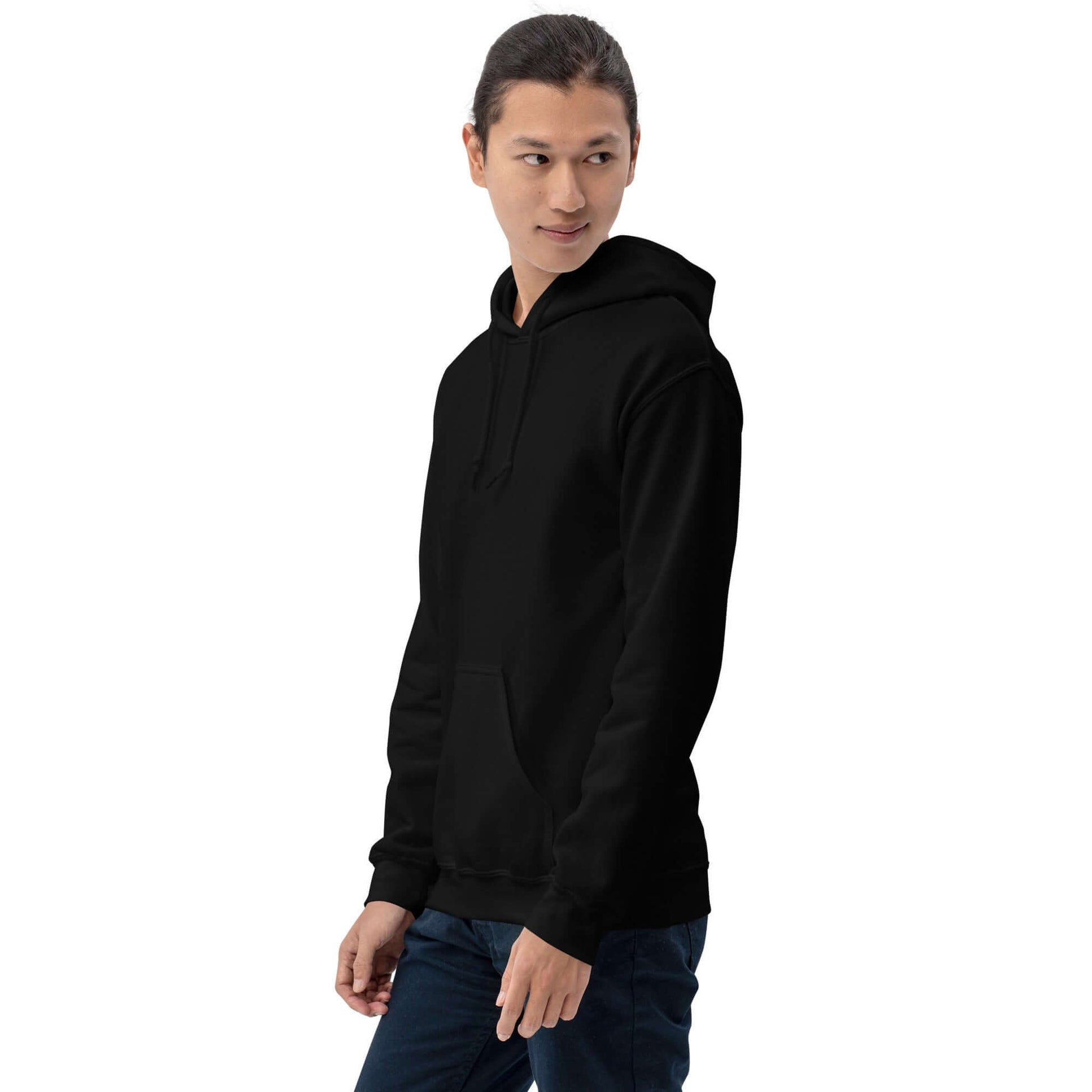 Lynxdonk Unisex Hoodie Cozy and Stylish Essential worn by a person in black, showcasing its comfortable fit and style.