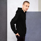 Lynxdonk Unisex Hoodie Cozy and Stylish Essential worn by a model in black color, showcasing comfort and modern style.