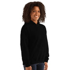 Lynxdonk Unisex Hoodie Cozy and Stylish Essential model wearing black hoodie, showcasing warmth and style.