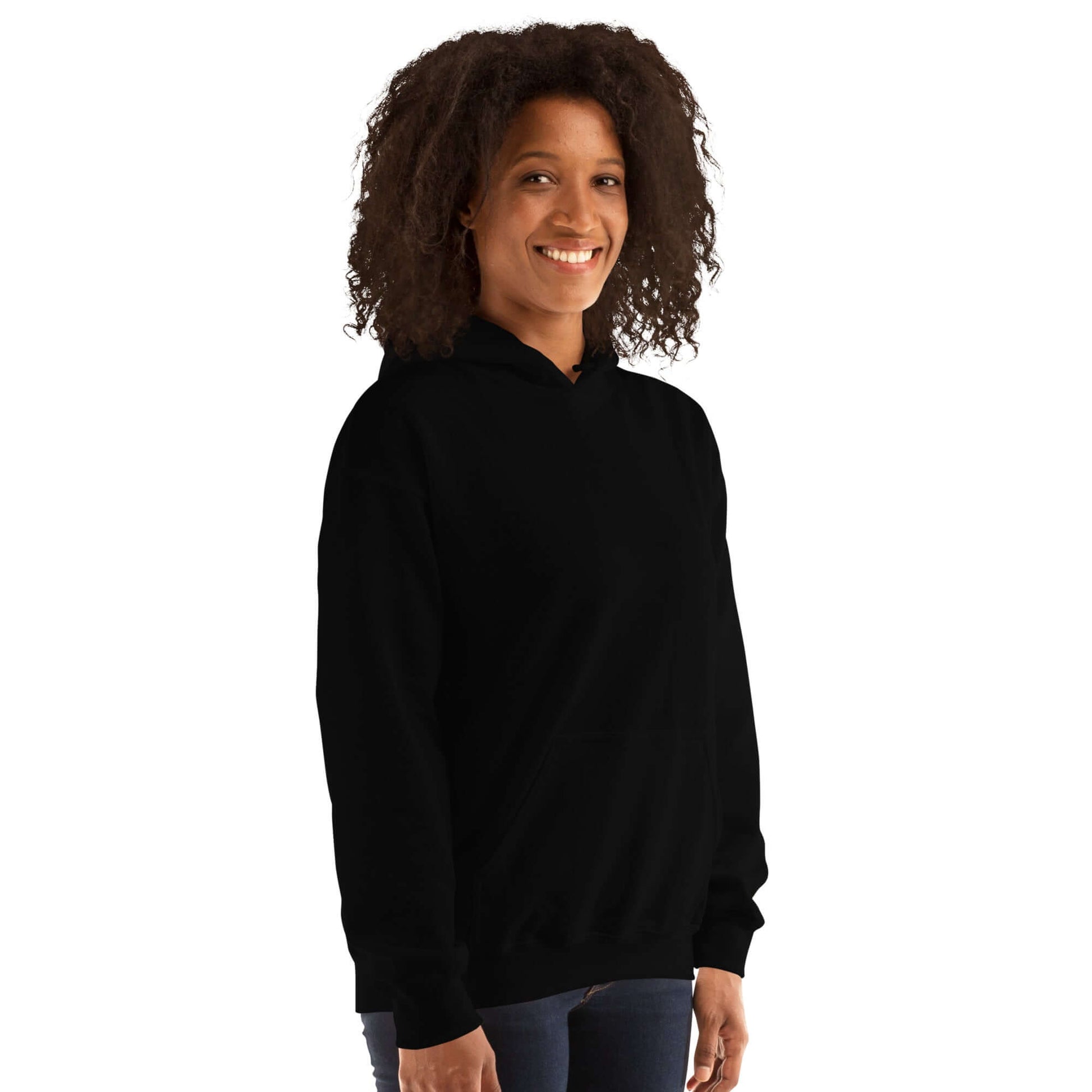 Lynxdonk Unisex Hoodie Cozy and Stylish Essential model wearing black hoodie, showcasing warmth and style.