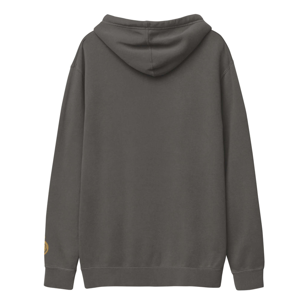 Back view of the LynxDonkey Unisex pigment-dyed hoodie in gray, showcasing its stylish design and unique pigment-dye.