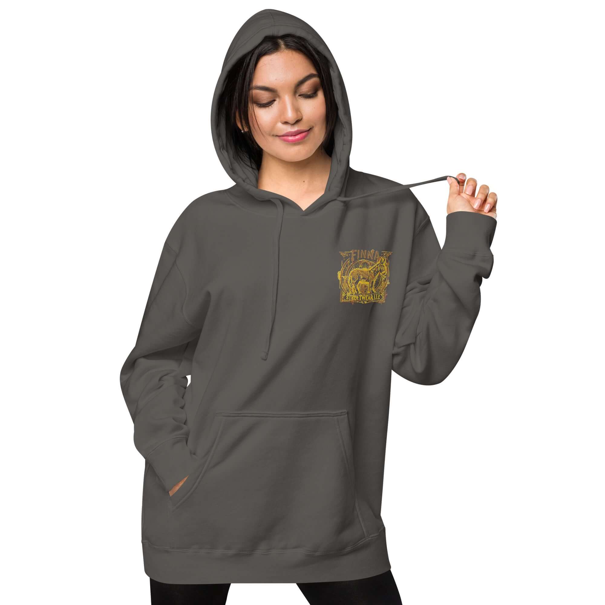 LynxDonkey Unisex pigment-dyed hoodie model showcasing its unique vintage design and comfortable fit.